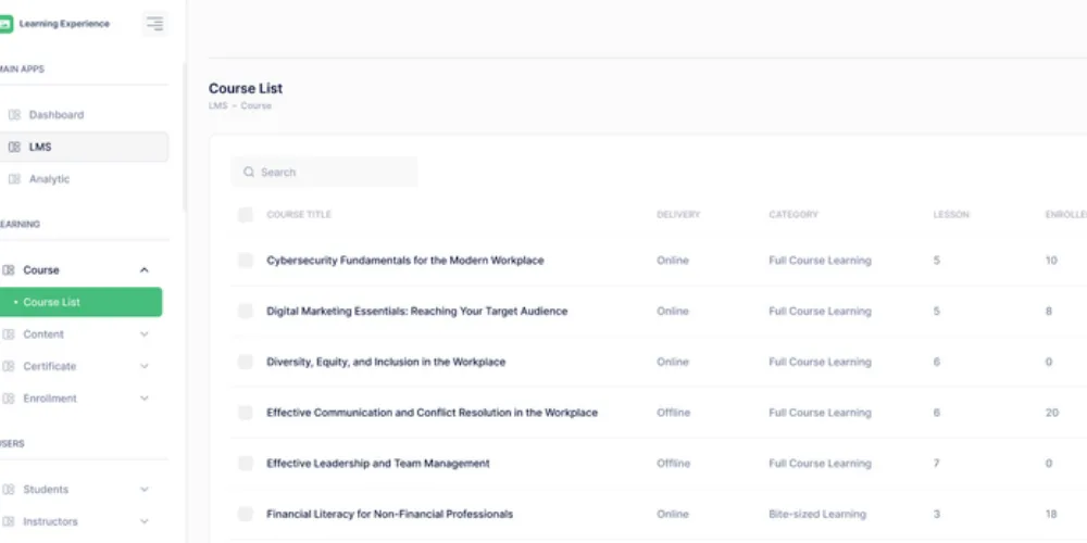Learning platform screenshot